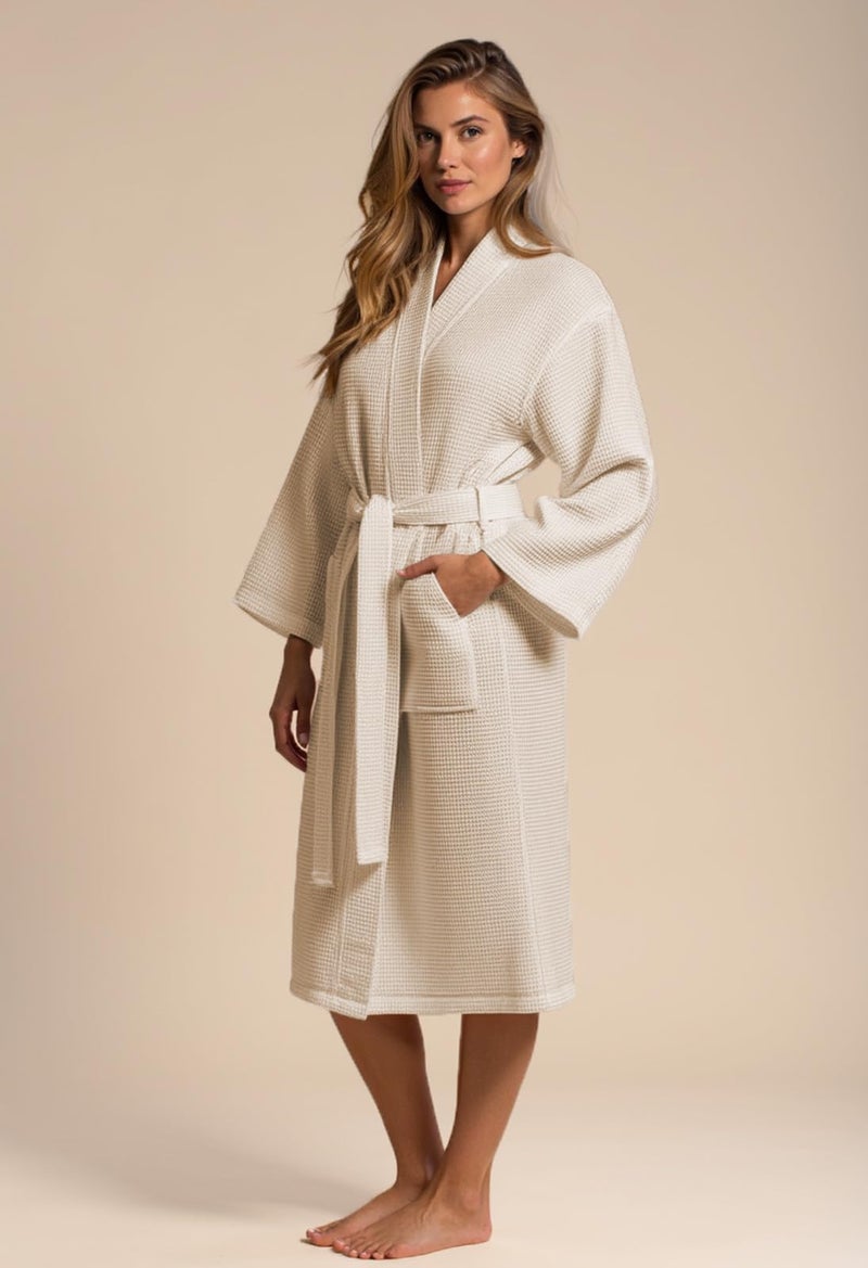 Turquaz Lightweight Full-Length Robes For Women Waffle Kimono Bathrobe - Soft, Fast-Drying, Long-Lasting Cotton Blend Unisex - Image 3
